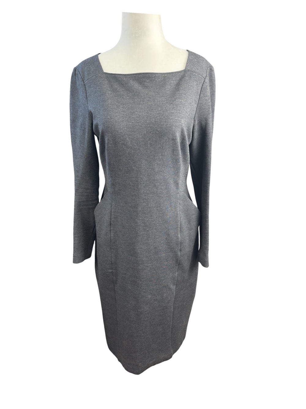 Brooks Brothers Grey Ponte Square Neck Long Sleeve Sheath Pocket Dress Size 2